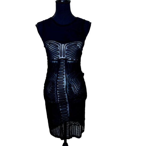 Armani Exchange Black Bodycon Mini Dress XS Mesh Bustier Nude Lining Designer - Picture 1 of 5